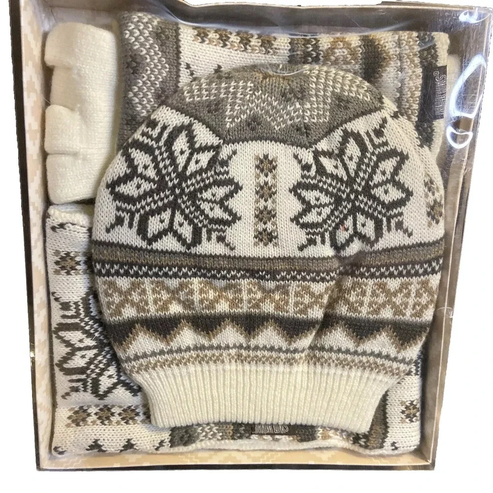 The Original Muk Luks Accessories Women's Beanie Scarf Gloves Grey Gold Black
